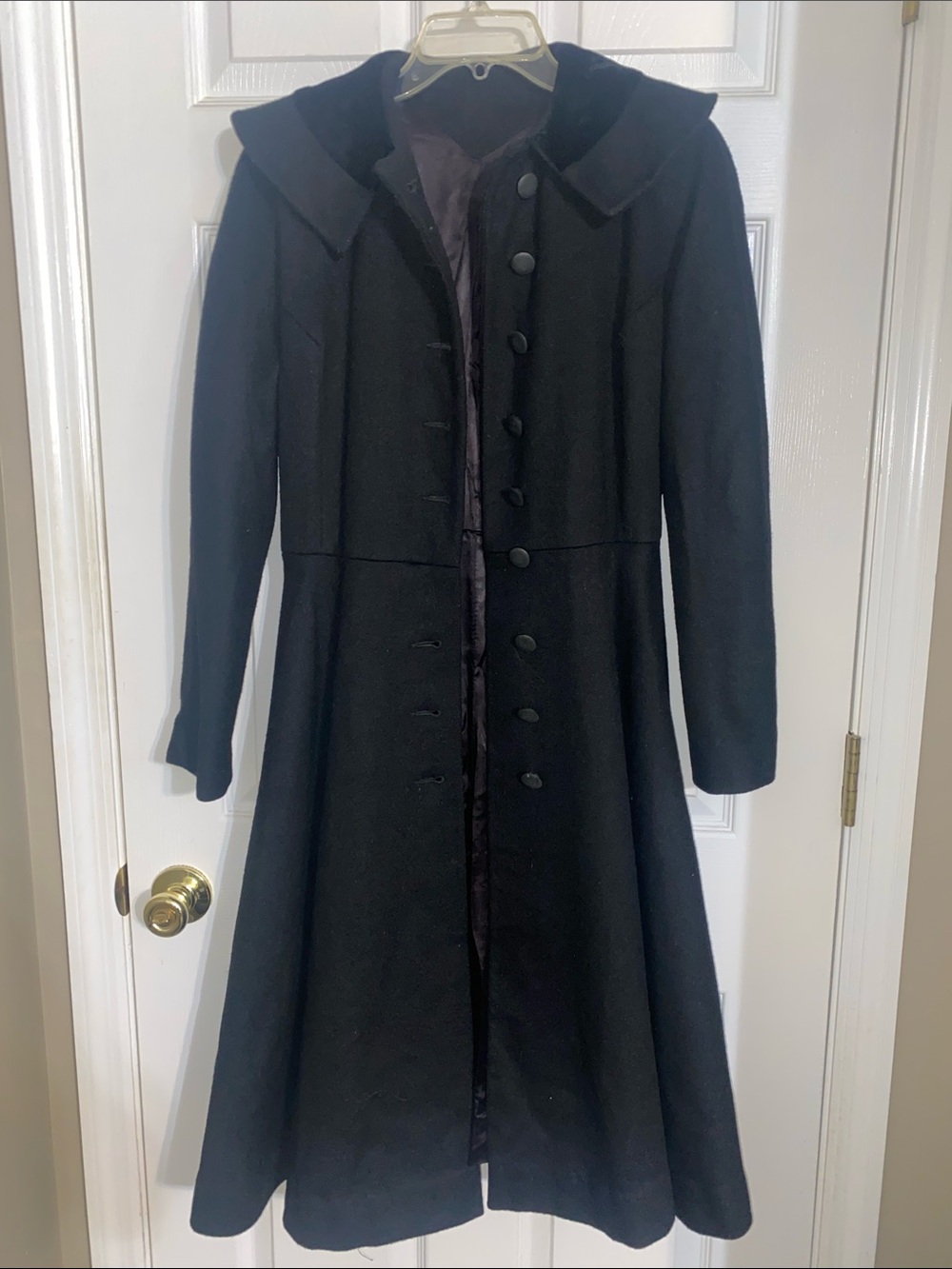 Classic Black Long-Sleeve Button-Front Coat Dress